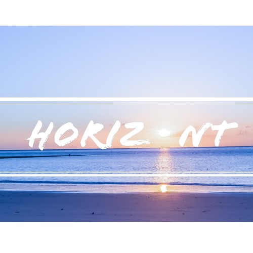 Das Bild zeigt einen Sonnenuntergang, vor dem das Wort "Horizont" geschrieben steht.